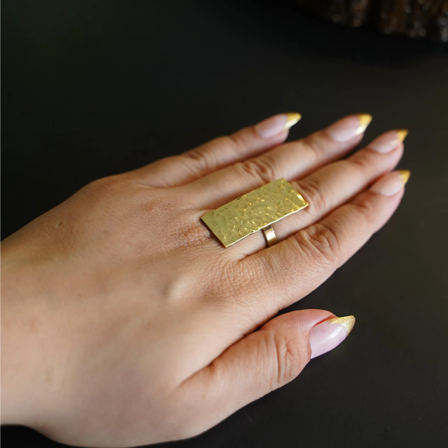 Rectangle Hammered Ring